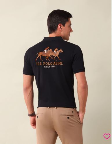 Cotton Polo Black Printed T Shirts, Sleeves Type : Half Sleeves