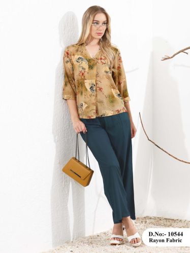 Women’s Printed Rayon V Neck Top with Trouser