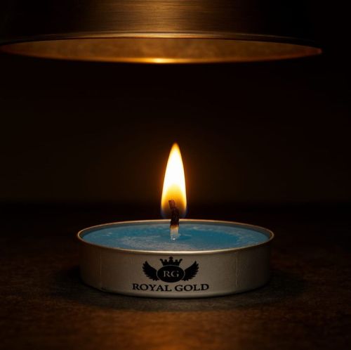 Royal Gold Blue Round Aluminium Tin Tea Light Candle