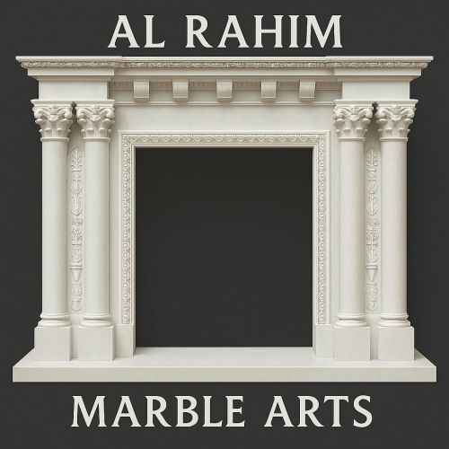 Ornate White Marble Fireplace with Carved Columns