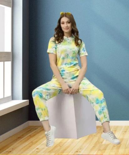 Tie-Dye Cotton Ladies Multicolor Night Suit, Top Type : T-shirt