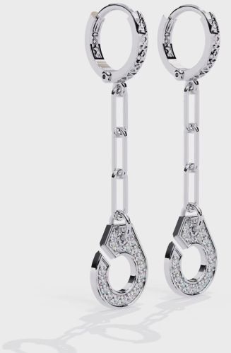 10k White Gold Cufflink Design Drop Earrings