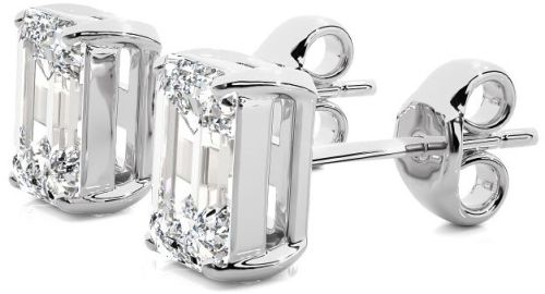 10K White Gold Emerald Cut Diamond Stud Earrings