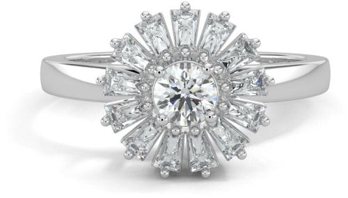 10K White Gold Starburst Halo Diamond Ring