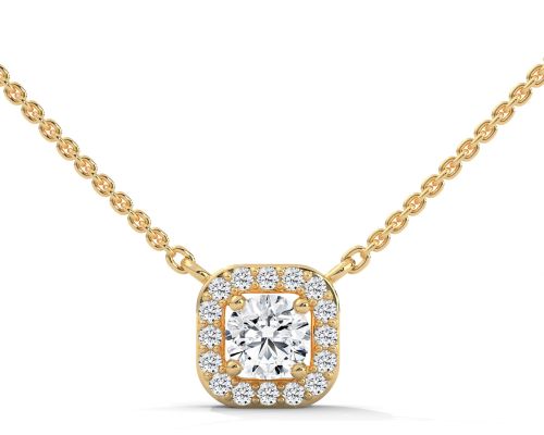 Polished 14K Gold Cushion Halo Diamond Pendant, Color : Golden