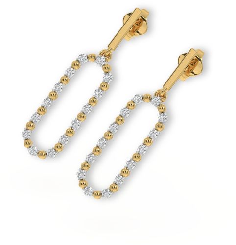 Polished 14K Gold Diamond Paperclip Drop Earrings, Color : Golden