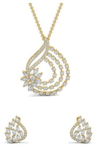 14k Gold Serenity Leaf Diamond Pendant Set
