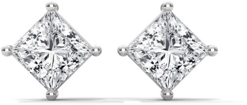 14K White Gold Square Diamond Stud Earrings