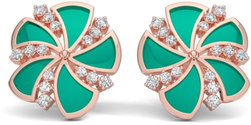 18k Rose Gold Diamond Fan Shape Stud Earrings