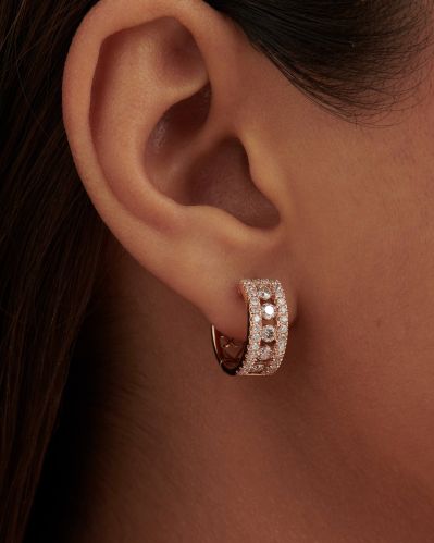 Polished 18k Rose Gold Diamond Hoop Earrings Classic, Elegant