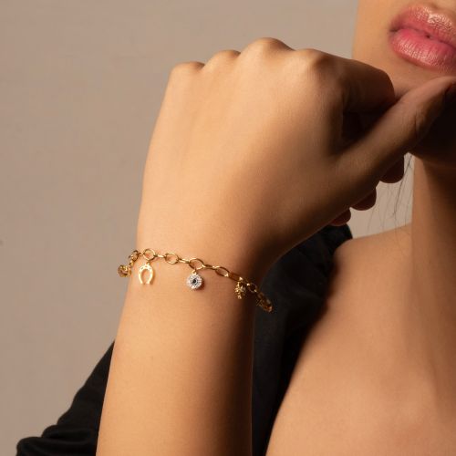 Jewellery Planet Polished Gold Evil Eye Diamond Bracelet