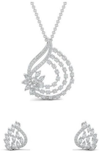 10K White Gold Serenity Leaf Diamond Pendant Set