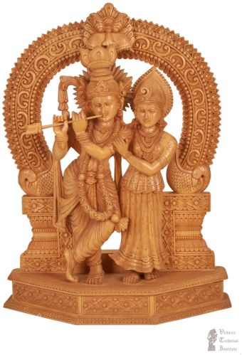 Polished Wooden Radha Krishna Statue Murti, Certification : Verified