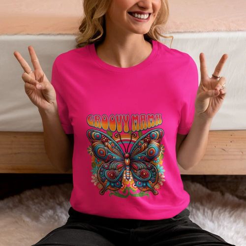 Polyester Groovy Mama Butterfly Ladies T Shirt