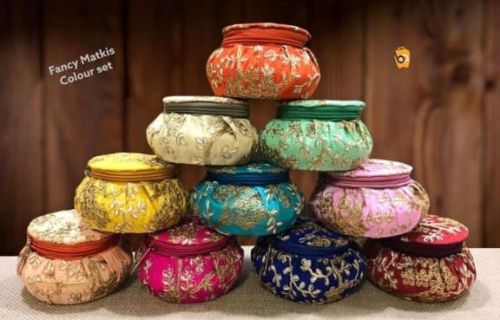 Printed Multicolor Embroidery Matki Shape Bangle Box Antique