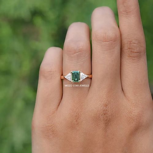 Polished Emerald Cut Moissanite Ring Party Wear