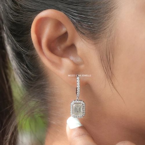 Polished Halo Emerald Moissanite Earrings Party Wear