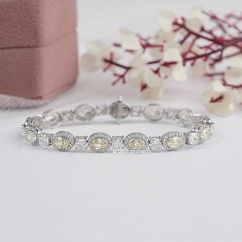 925 Sterling Silver Oval Cut Lab Grown Diamond Bracelet