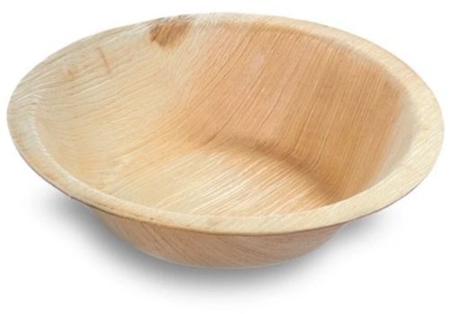 Areca Palm Leaf Round Bowl, Color : Light Brown for Food Serving