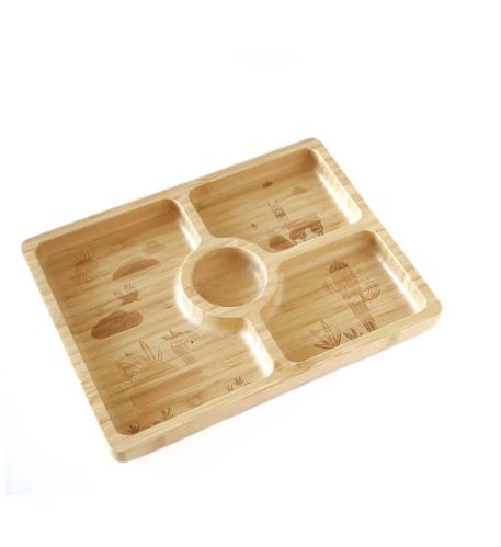 Polished Bamboo Rectangular Multi Compartment Plate, Color : Brown