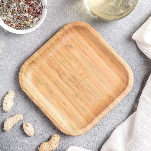 Bamboo Square Plate, Color : Light Brown 6X6 Inch for Dining
