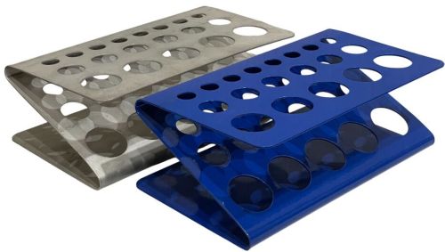 Polished Aluminium Test Tube Rack, Color : Blue & Grey for Laboratory