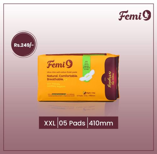 Cotton Blend Femi9 XXL Overnight Sanitary Pads, Color : White