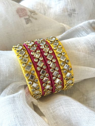 Silk Thread Bangles, Color : Pink, Red, Green, Yellow