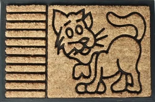 Eco Friendly Cat Design Coir Door Mat with Rubber Backing
