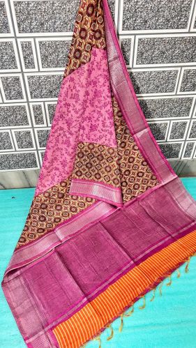 Runu's Boutique Handloom Unstitched Silk Jaipuri Block Print Saree