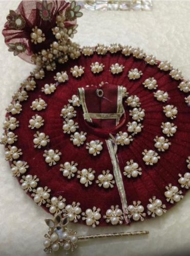 Maroon Laddu Gopal Pearl Embroidery Dress With Pagdi