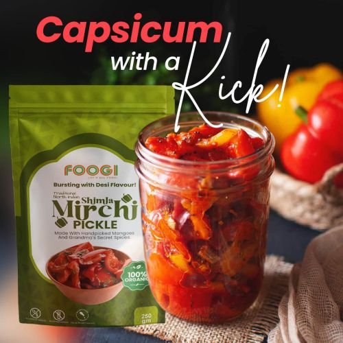 Organic Capsicum Pickle, Brand Name : Foogi, Packaging Size : 250 Gm
