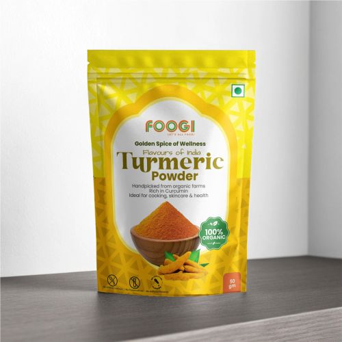 Organic turmeric powder, Brand Name : Foogi, Packaging Type : Yellow