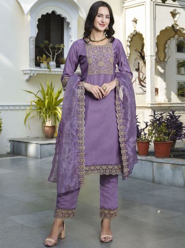 Organza Embroidered Tesla Ladies Kurta Pant Dupatta Set