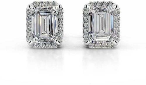 1.50 Carat Emerald and Round Cut Lab Diamond Stud Earring 14K White Gold