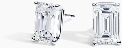 1 Carat Emerald Cut Lab Diamond Stud Earring 14K White Gold VS2 Clarity E Color