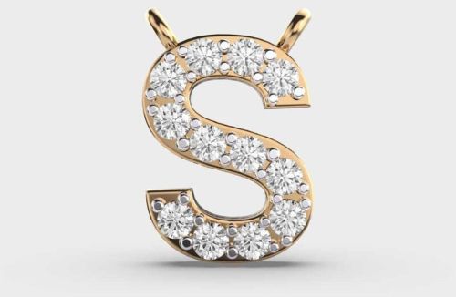 1Ct Lab Diamond S Letter Pendant 14K Yellow Gold
