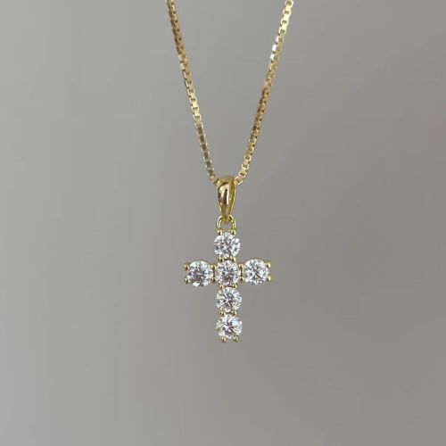 1Ct Round Cut Lab Diamond Cross Pendant 14K Yellow Gold Vs Clarity F Color