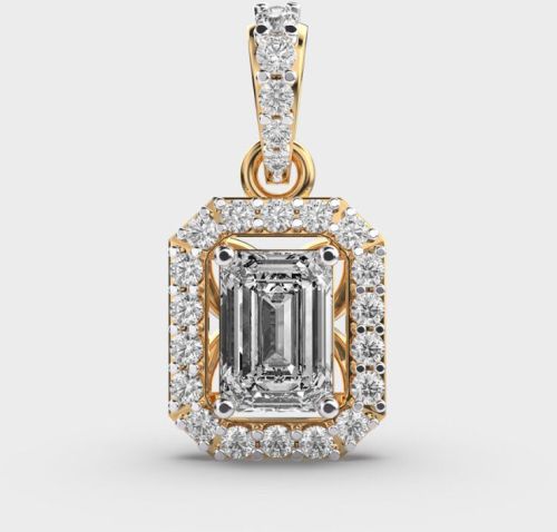 2.50 Carat Emerald Cut Lab Diamond Halo Pendant 14K Yellow Gold