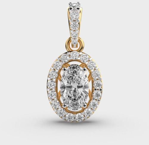 2.50 Carat Oval Cut Lab Diamond Halo Pendant 14K Yellow Gold