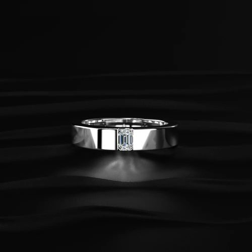2Ct Emerald Cut Lab Diamond Solitaire Engagement Ring For Men 14K White Gold Vs Clarity E Color