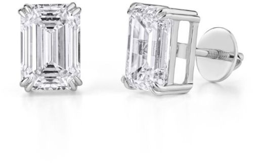 2Ct Emerald Cut Lab Diamond Stud Earring 14K White Gold Vs Clarity F Color