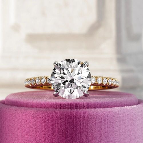 3.50Ct Round Cut Lab Diamond Solitaire with Accent 14K Gold