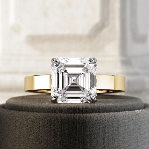 4Cr Asscher Cut Lab Diamond Solitaire Engagement Ring 14K Gold Vs Clarity Color
