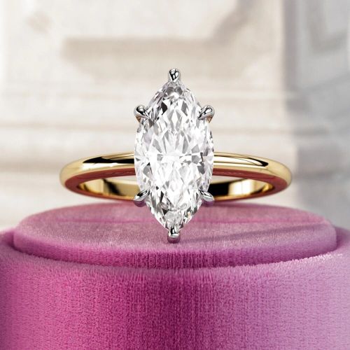 4Ct Marquise Cut Lab Diamond Solitaire Engagement Ring 14K Rose Gold