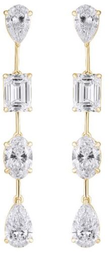 4Ct Pear and Emerald Cut Lab Diamond Dangle Earring 14K Yellow Gold