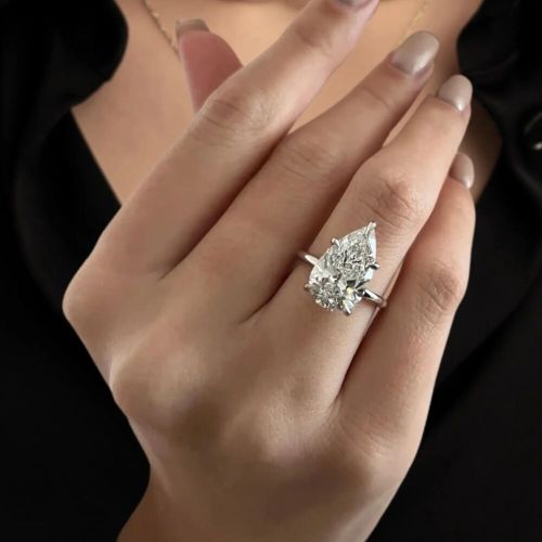 Pear Cut Lab Diamond Solitaire Engagement Ring 14K White Gold Vvs Clarity E Color