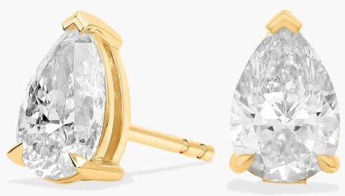Pear Cut Lab Diamond Stud Earring 14K Yellow Gold VS2 Clarity E Color