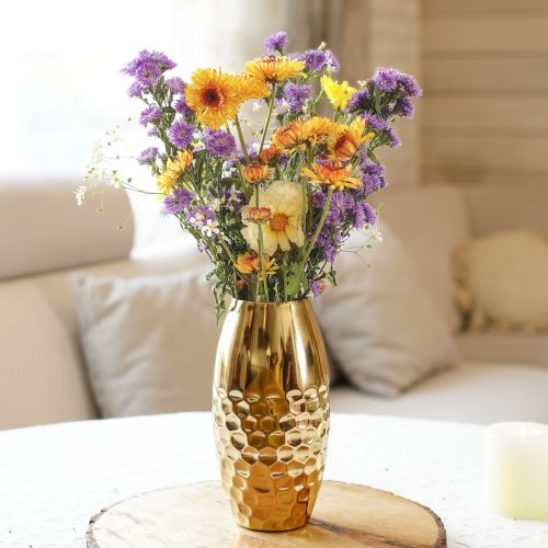 Polished Metal VA10072 Textured Golden Flower Vase W-11 for Decoration