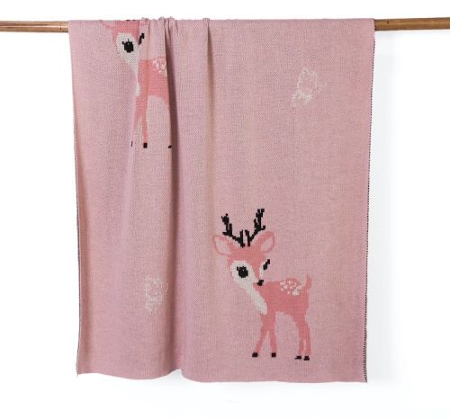 Deer Knit Cotton Jacquard Baby Blanket 70 X 100 Cm